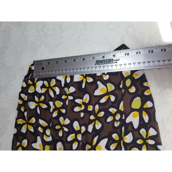 Loco Lindo Womens Small Flare Skirt Pull On Knee-Length Floral Plumeria Brown - Picture 5 of 6